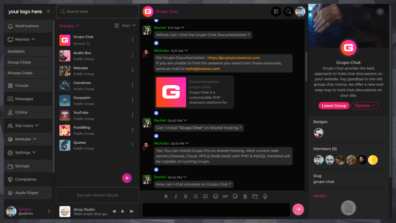 Grupo Chat v3.4 - Chat Room & Private Chat PHP Script - Authentic WP